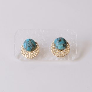 【ピアス/イヤリング】mini Cabochon(Round)~Copper Turquoise~(※受注生産)