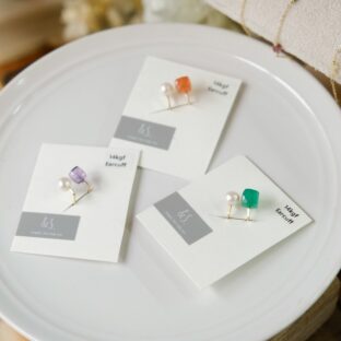 【イヤカフ】天然石と淡水パールのearcuff（clip）~Square（6color）~